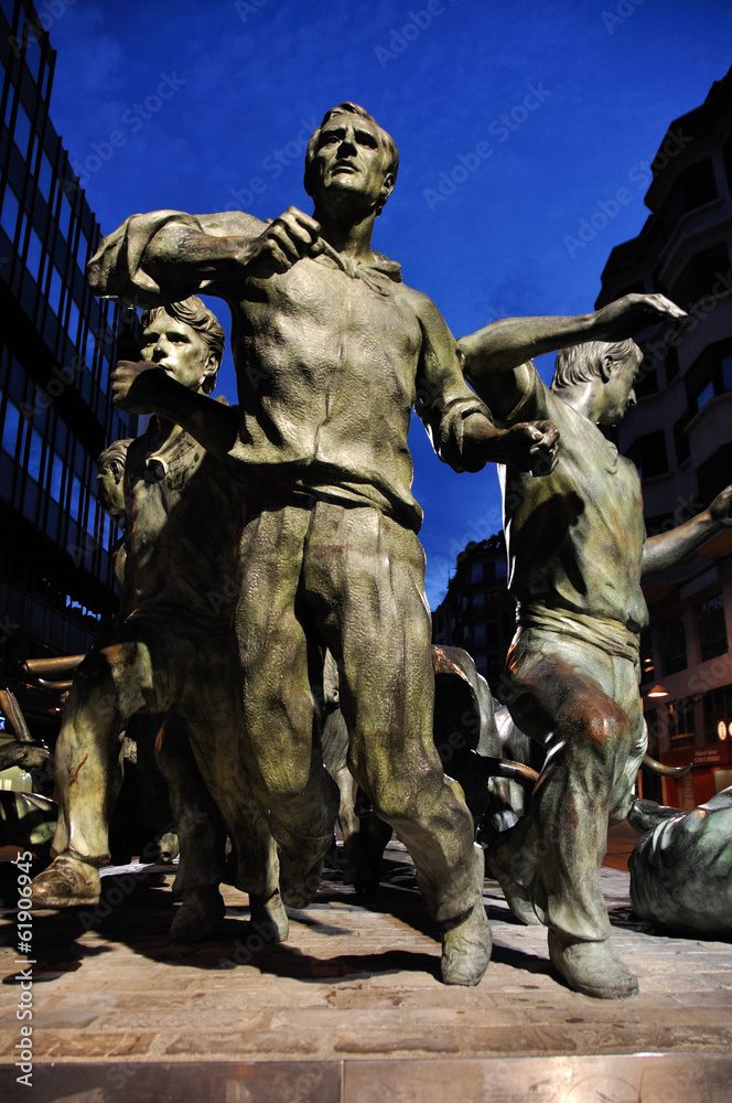 The Statue of Encierros in Pamplona, Spain The Statue of Encierros in Pamplona, Spain