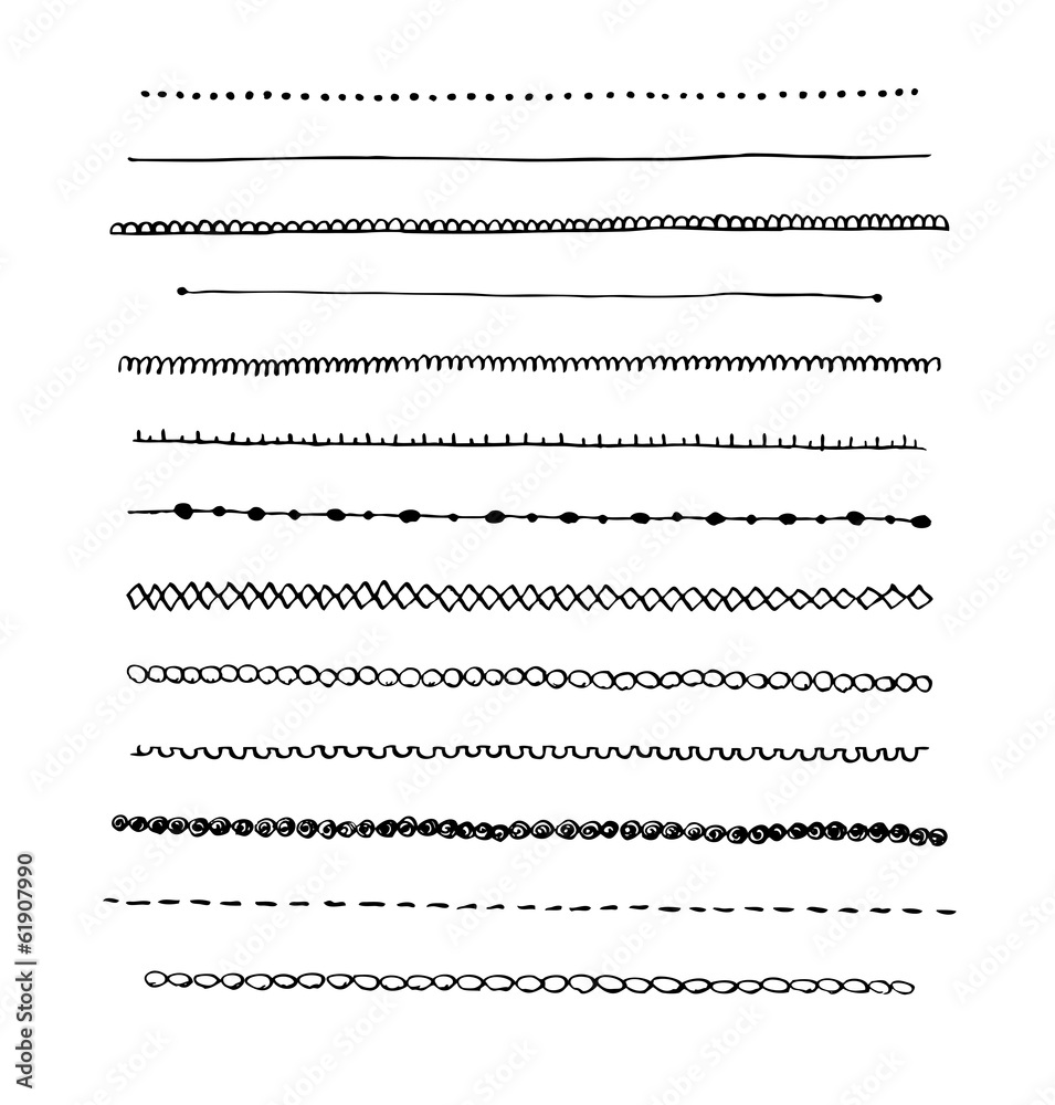 Ink hand-drawn line border set and scribble design element with transparent background illustration from vector.