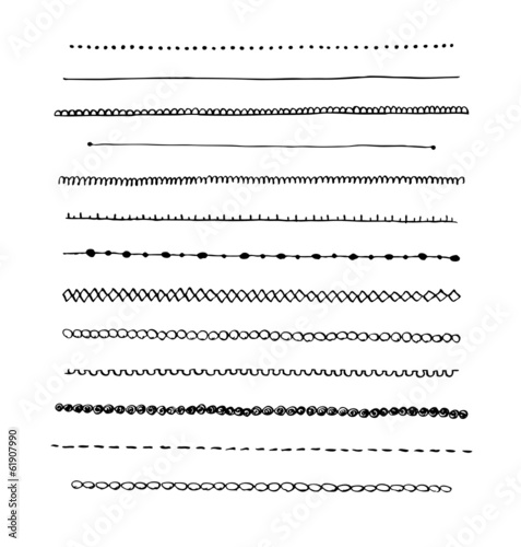 Ink hand-drawn line border set and scribble design element with transparent background illustration from vector.