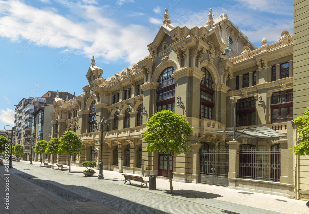 beautiful facade of ancient building in the old of the city of A