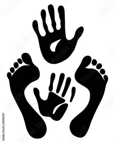 Old woman hand and foot prints