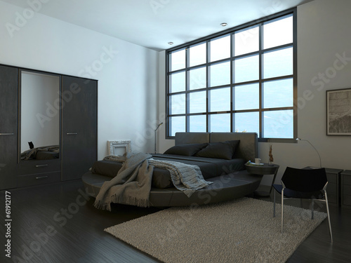 Modern bedroom interior with huge window © XtravaganT