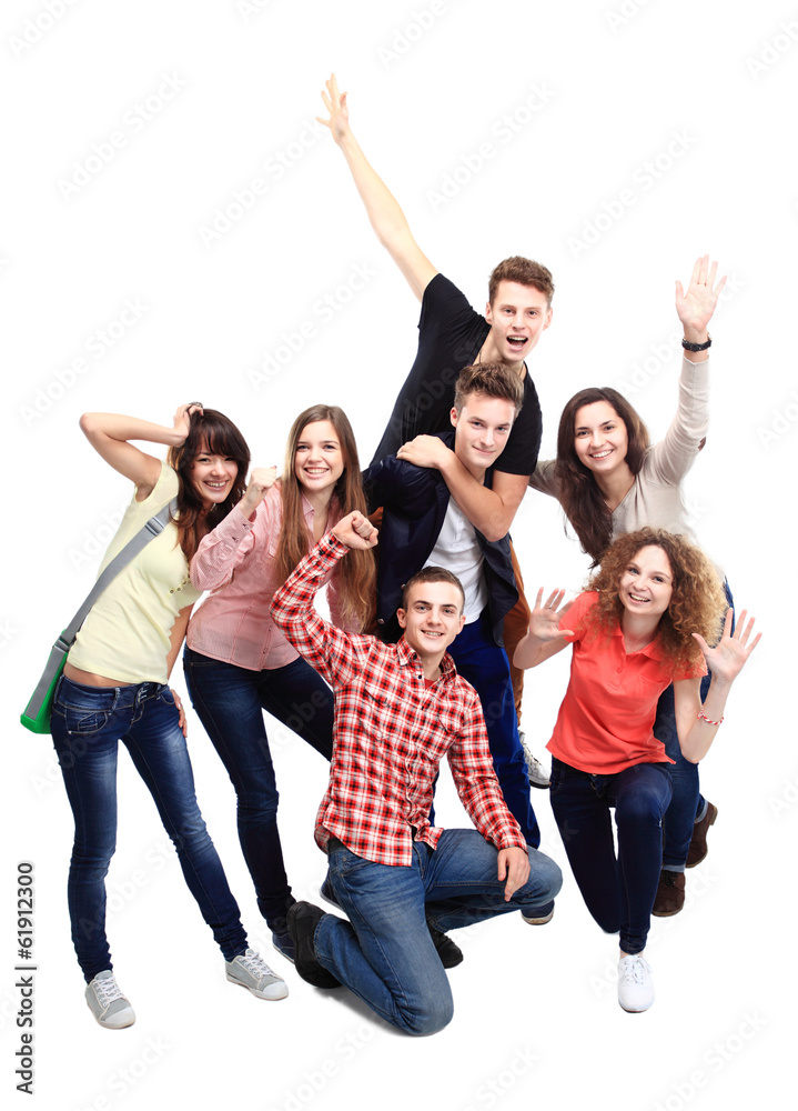 Casual group of excited friends isolated on white Casual group of excited friends isolated on white