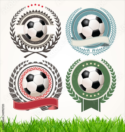 Set of soccer labels with laurel wreaths