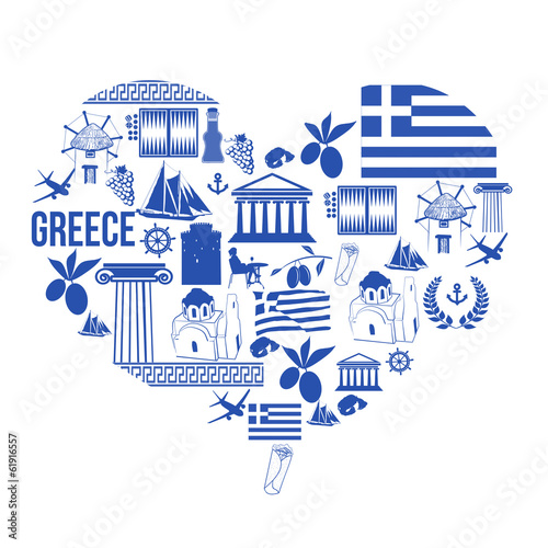 Heart shape with Greece symbols