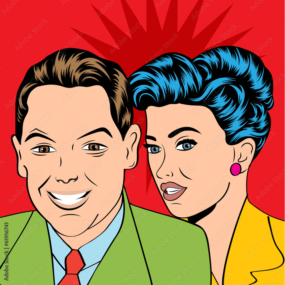 Man and woman love couple in pop art comic style Man and woman love couple in pop art comic style
