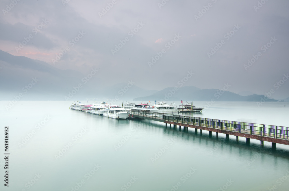 Beautiful sunrise of Sun Moon Lake in Taiwan