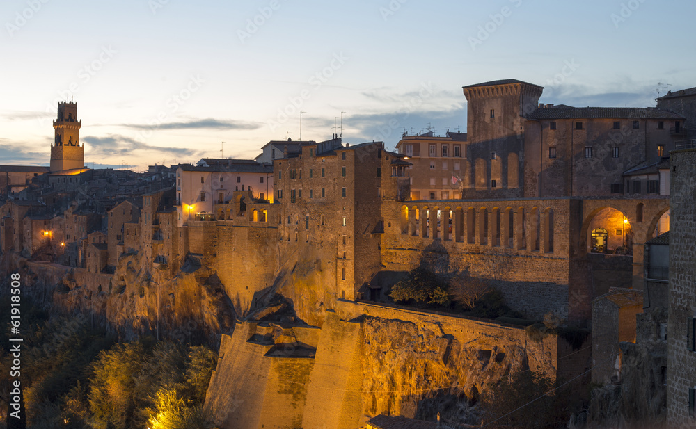 Pitigliano by night, typical village of the italian Tuscany land