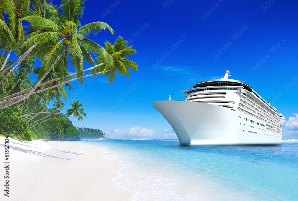 3D Cruise Ship by Tropical Beach