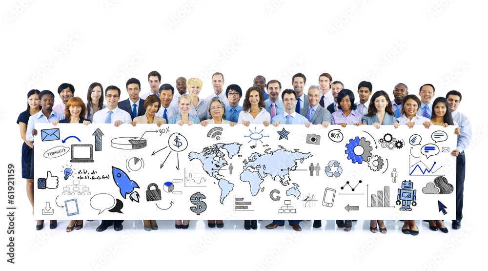 Diverse Business People Holding Banner with Infographic