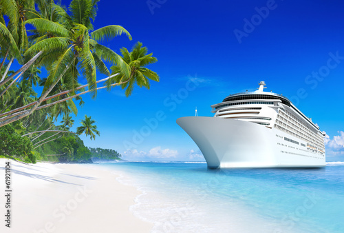 Fotografie, Tablou 3D Cruise Ship by Tropical Beach