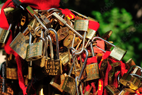 locks and red ribbons on mountain huashan photo