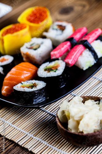 Fresh, healthy and tasty oriental sushi with seafood