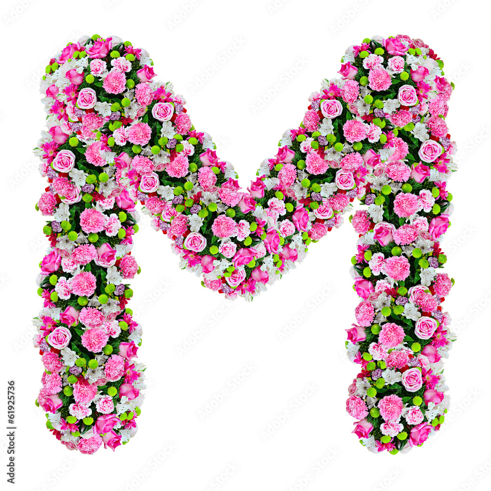 M, flower alphabet isolated on white with clipping path