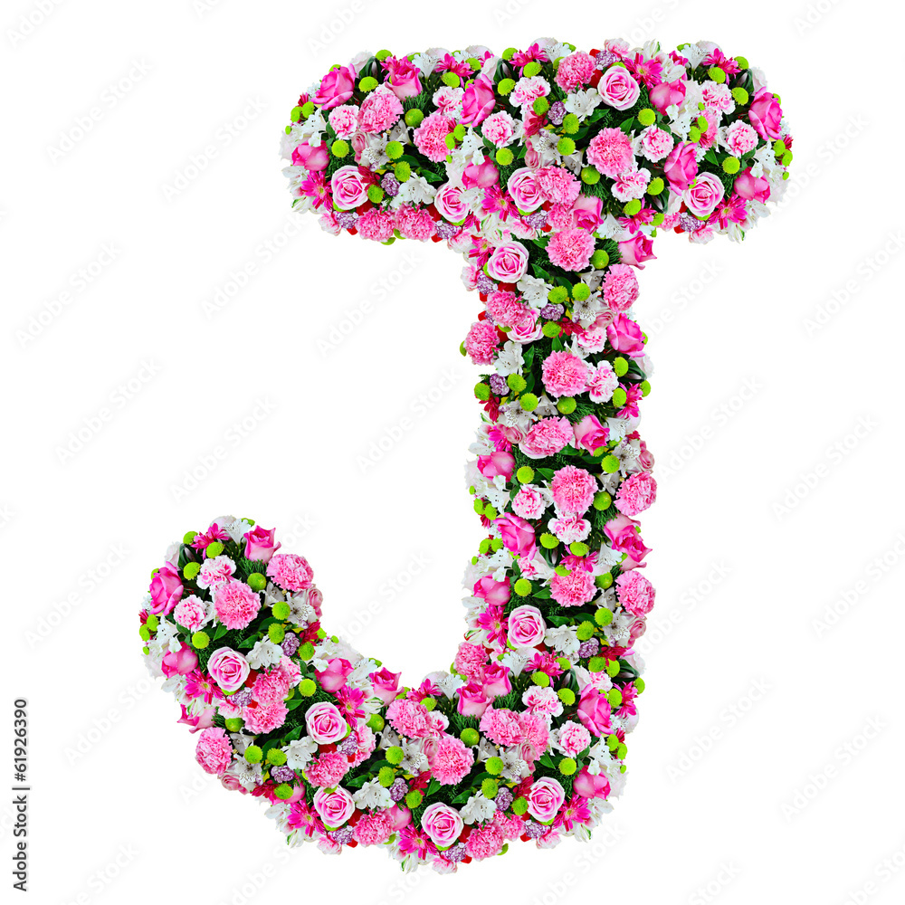 J, flower alphabet isolated on white with clipping path
