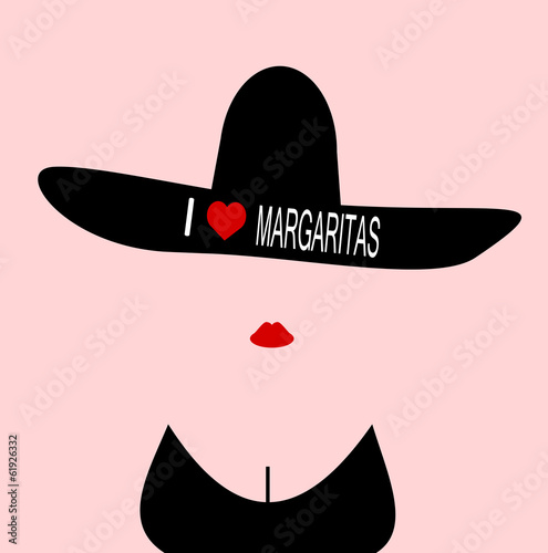 female wearing i love margaritas sombrero