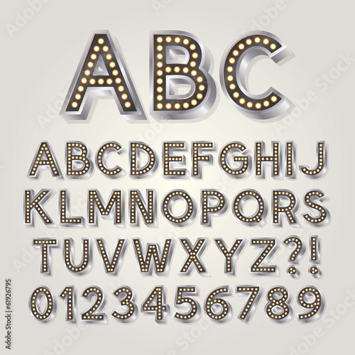 Silver 3D Broadway Alphabet and Numbers, Eps 10 Vector Editable