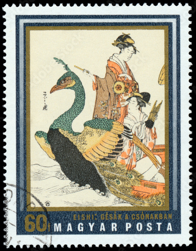 Obraz na płótnie HUNGARY - CIRCA 1971: A stamp printed in Hungary shows painting w salonie