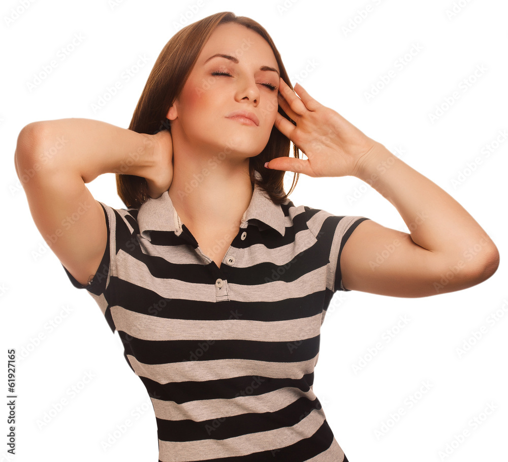 tired woman pain stress headache, holding his tired woman pain stress headache, holding his
