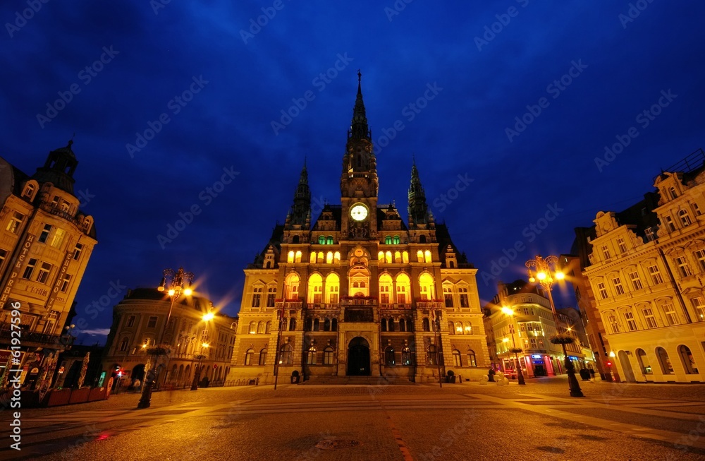 Liberec Rathaus Nacht - Liberec townhall night 02