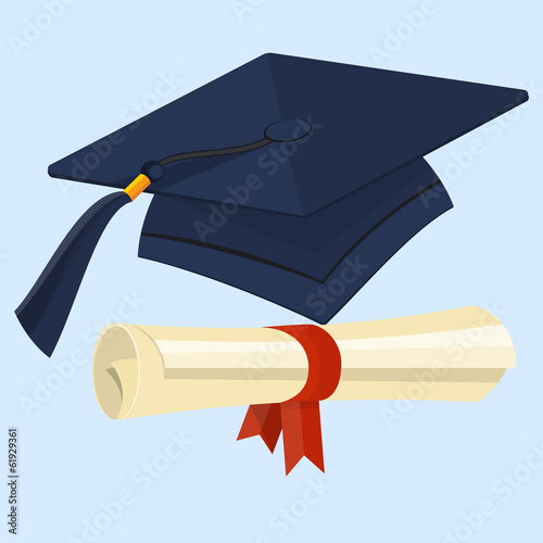 Flat diploma and graduation cap