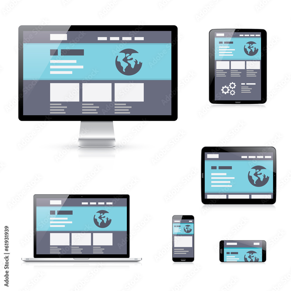 Flat responsive web development vector illustration device icons