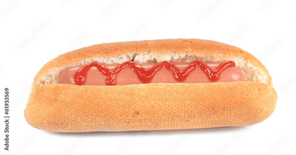 Close up of grilled hotdog with ketchup. Close up of grilled hotdog with ketchup.
