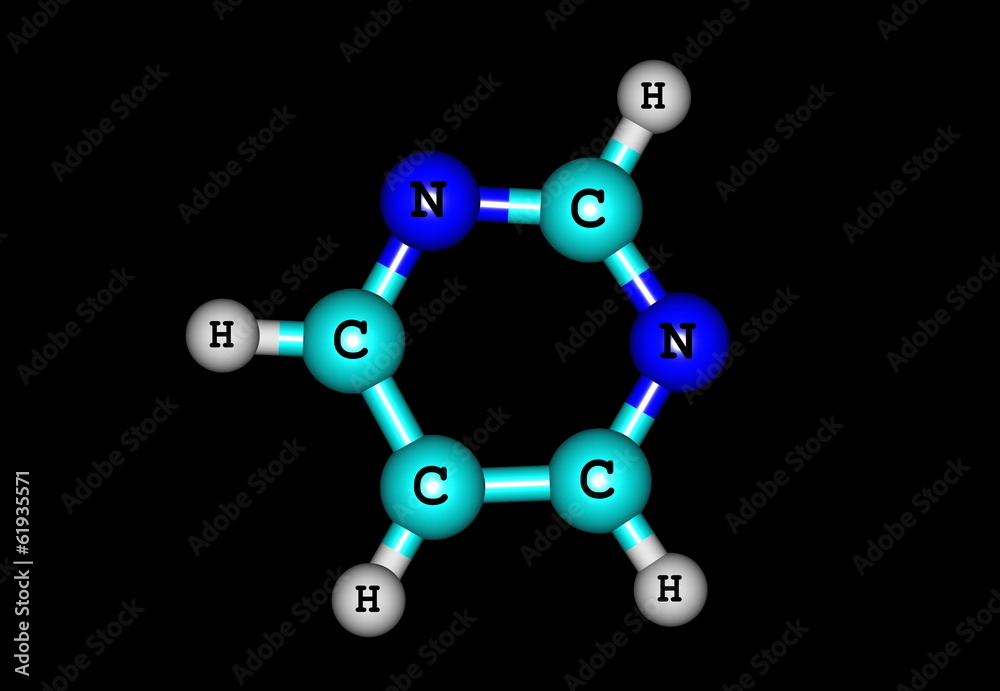Pyrimidine molecule illustration isolated on black Pyrimidine molecule illustration isolated on black