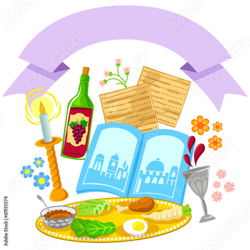 Passover symbols with a blank banner