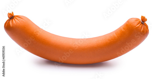 Foto Boiled sausage. Isolated on the white. Tasty food
