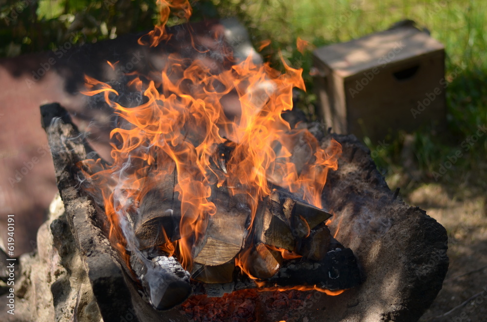 Fireplace. Fire flame. Burning coal and wood in fireplace. Fireplace. Fire flame. Burning coal and wood in fireplace.