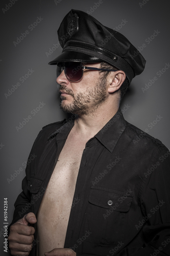 Gangster, Good looking policeman, sexy police with sunglasses ov Gangster, Good looking policeman, sexy police with sunglasses ov