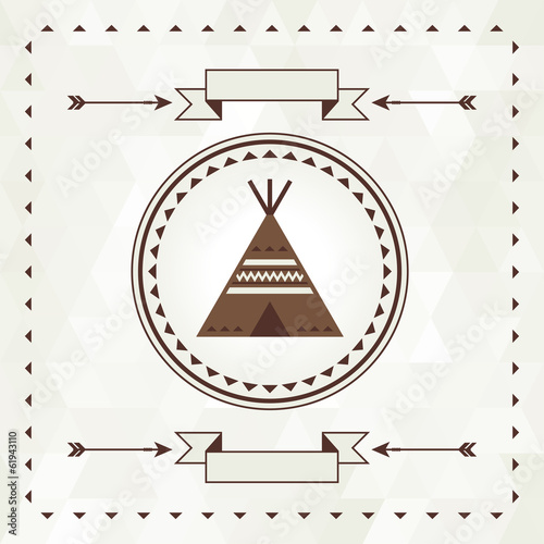 Ethnic background with wigwam in navajo design. photo