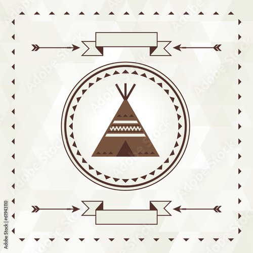 Ethnic background with wigwam in navajo design.