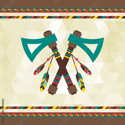 Ethnic background with tomahawk in navajo design.