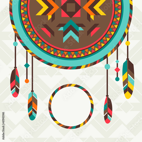 Ethnic background with dreamcatcher in navajo design.