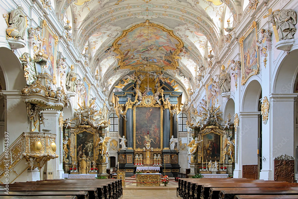 Interior of St. Emmeram's Basilica in Regensburg, Germany - obrazy, fototapety, plakaty 