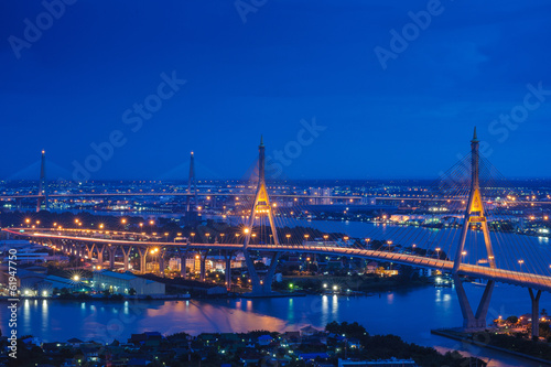 Night Scene Bhumibol Bridge, Bangkok, Thailand