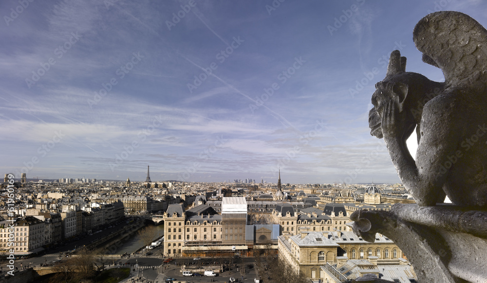 Notre Dame of Paris - Panoramic view with Chimera