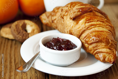 French Breakfast with Croissant and Berry Jam