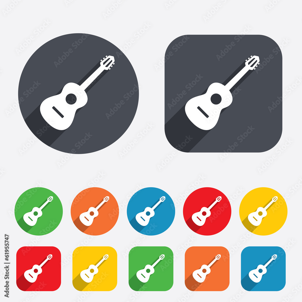 Acoustic guitar sign icon. Music symbol. Acoustic guitar sign icon. Music symbol.