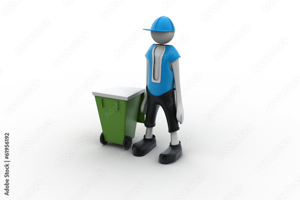 3d man and trash can 3d man and trash can