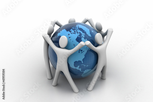 3d render of people around globe