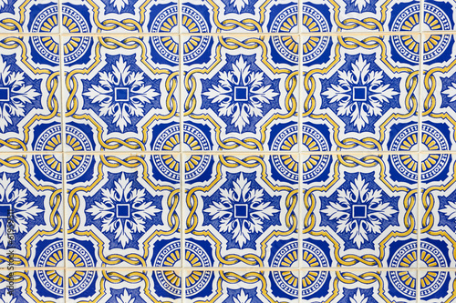 Wall of the building in Portugal. Traditional Portuguese ceramic