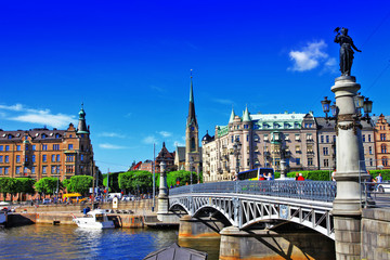 Keuken achterwand Stockholm Historische brug met beelden Stockholm  © Freesurf