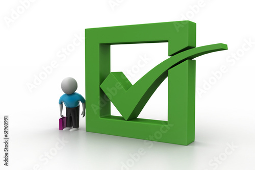 3d man showing green check mark in box