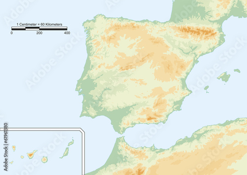 Physical map of spain