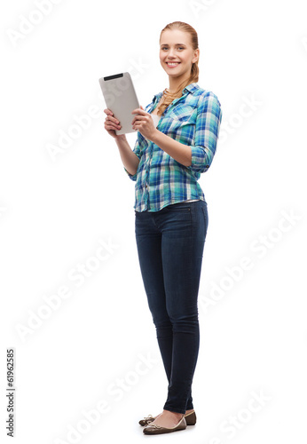smiling girl with tablet pc computer