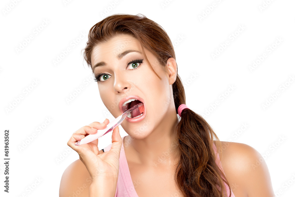 Attractive Young Woman Brushing Teeth Attractive Young Woman Brushing Teeth