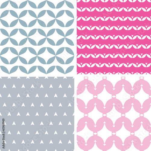 Vector set of four twavy pink and gray abstract geometric